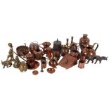 Miniature copper kettles, jugs, bells etc