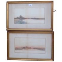 F G Frazer, pair of watercolour landscapes, gilt frames, signed, 35cm x 55cm overall