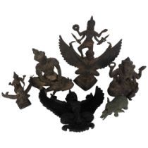 A patinated brass Ganesh, 13cm, a Thai patinated brass group, an elephant, brass seated figure etc