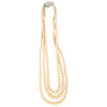 A Lotus 3-strand pearl necklace, with a sterling silver clasp