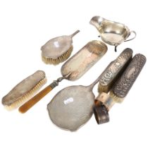 A group of silver and other items, including silver-backed dressing table mirror and 2 brushes, 2