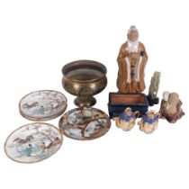 A group of modern Oriental ceramics and other items, including 2 similar small Satsuma blue milk