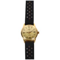 LANGTONS - a gent's gold plated automatic wristwatch with leather strap (crown loose), with original