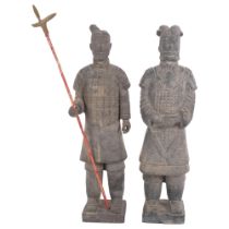 A pair of Chinese terracotta warrior figures, H46cm 1 has had his head broken off and re-glued,