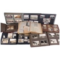 An early 20th century and later family photograph albums, a scrapbook, an atlas etc