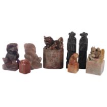 A collection of Oriental soapstone seals, 2 figures of sages, dogs of fo etc (8)