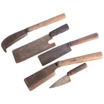 Japanese Axes and Knives with turned wood handles, and other tools