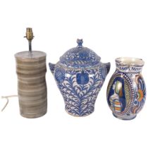 Continental blue and white pot and cover, Continental jug with portrait decoration (both A/F), and a