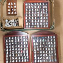 4 display cases of porcelain thimbles, and a box of thimbles