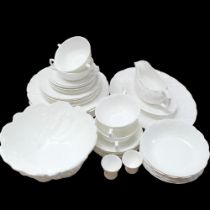 Wedgwood/Coalport Countryware white embossed dinner service, including sauce boat and serving bowl