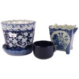 Ceramic jardiniere with prunus decoration, H18cm, a reproduction 2-handled plant pot etc