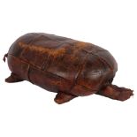 OMERSA - a 20th century wood shaving filled and leather-covered study of a turtle footstool,