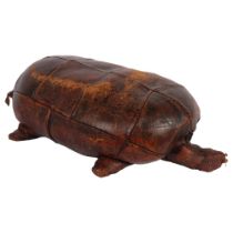 OMERSA - a 20th century wood shaving filled and leather-covered study of a turtle footstool,