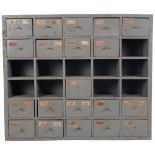 A bank of painted sectioned drawers, W47cm