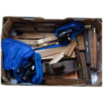 Vintage boxwood folding rules, carpenter's planes, spirit levels etc