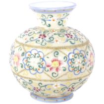 Vintage enamelled milk glass vase, with floral decoration, H12cm