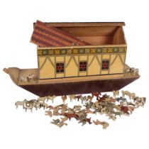 An early 20th century hand painted study of Noah's Ark, and a collection of painted wooden