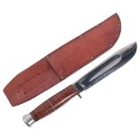 Cox Company Ltd Sheffield England, a large size bowie knife with leather sheath, overall length 33cm