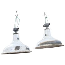 A pair of Vintage enamel hanging light fittings, 37cm across