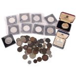 Various coins, including British commemorative