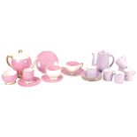 Shelley mauve glazed coffee ware, and Shelley twin-tone Tea For Two set, teapot height 15cm