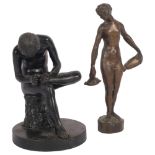 A Grand Tour style bronze, boy with thorn or spinario, on circular plinth base, H16cm, with cast