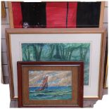 A group of 6 paintings, including Donald Wood watercolour, Belvoir, 2 acrylics, Cornish harbours,