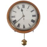 A 19th century mahogany-cased 8-day dial wall clock, with painted dial and 8-day single fusee