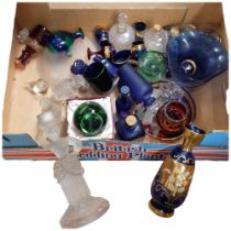 Enamelled glass tots, paperweights, glass bottles etc