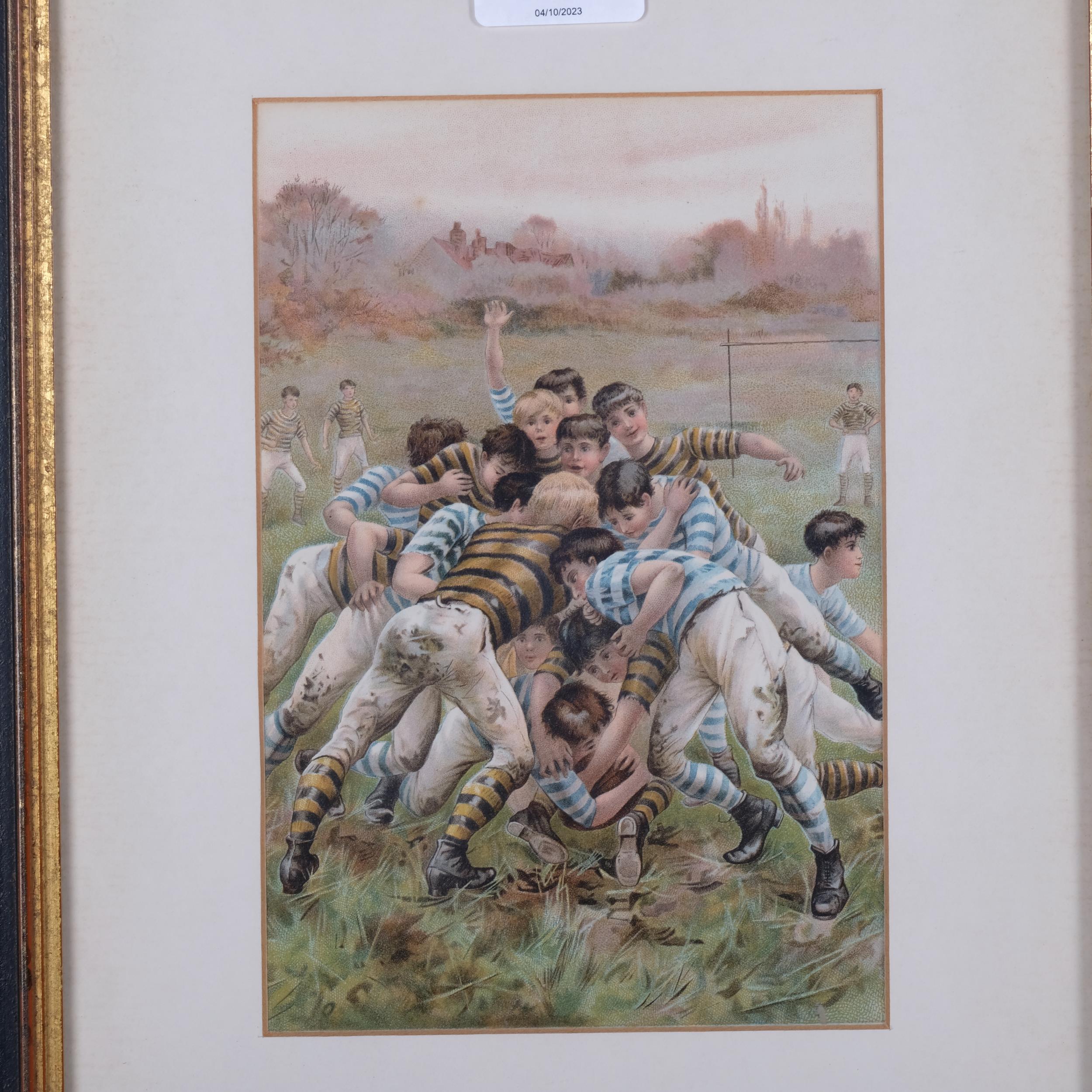 Framed print, schoolboy rugby players, 37cm x 28cm overall - Bild 2 aus 2