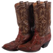 A pair of Tony Lama leather cowboy boots, with calf skin top and python foot, H34.5cm size