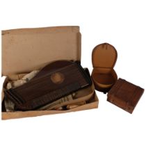 A leather collar box, handkerchiefs box, and a zither