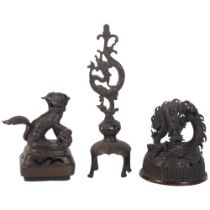 A group of Chinese bronze items, dog of fo height 13cm