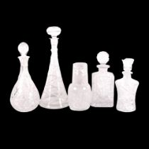 4 cut-crystal decanters and stoppers, tallest 35.5cm, and a bedside carafe and glass