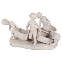 A large bisque porcelain group, boys with baskets, L43cm