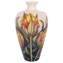 MOORCROFT - a 2005 design vase, cream background with thistle decoration, signed to the underside