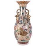 A large Oriental porcelain 2-handled vase, with quail and floral decoration, H62cm