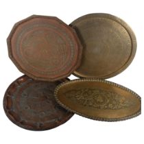 4 various large Indian and Islamic brass and copper trays/chargers