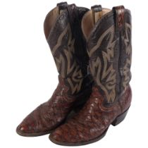 A pair of Montana leather cowboy boots, anteater foot and calf skin top, H34cm Unclear size, appears