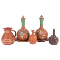 An Eltonware pottery vase, 2 Watcombe terracotta water flasks with stands, both impressed Pompeii, a