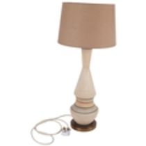 A mid-century Italian ceramic table lamp and shade, having banded decoration, height including shade