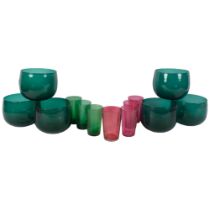A set of 6 Antique Bristol green glass bowls, 11.5cm across, 3 green tumblers, and 4 cranberry
