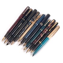 A group of Vintage fountain pens, to include Conway Stewart no. 388, marble body, 14ct gold nib,