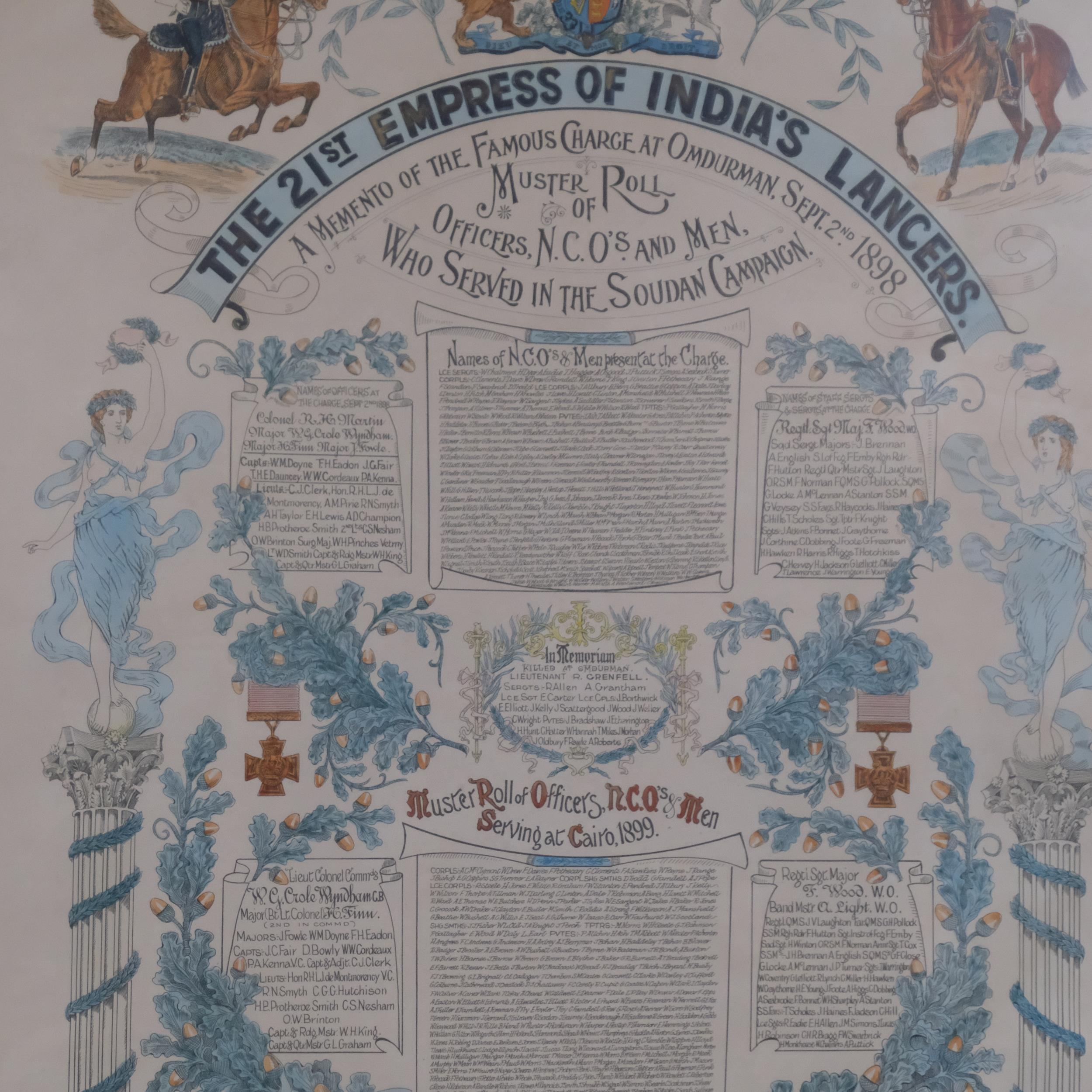 A framed In Memory scripted print for the 21st Empress of India's Lancers, dated 1898, including the - Image 2 of 2