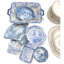 Victorian Spode drainer, and another, and other blue and white china