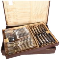 A complete silver plated cutlery set, comprising 84 pieces, in 2-tier fitted case