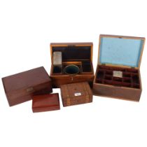 A group of 5 Antique boxes, including a mahogany tea caddy with fitted interior, 30cm across