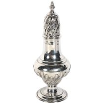 A Victorian silver sugar caster, fluted form with pierced and engraved lid, H21cm, hallmarks for