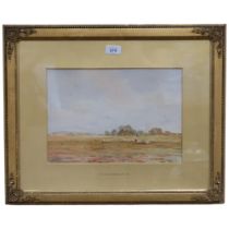 Claude Hayes, RI, watercolour study, shepherd and sheep in landscape, Antique embossed gilt frame,