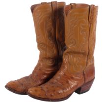 A pair of San Antonio cowboy boots, with calf upper and ostrich foot, H33.5cm Inside to one boot